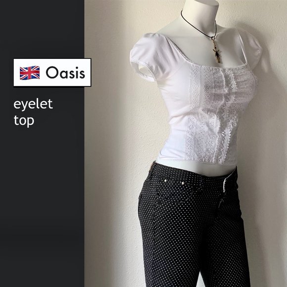 Oasis white eyelet +ribbon puff sleeve crop top - Picture 1 of 12